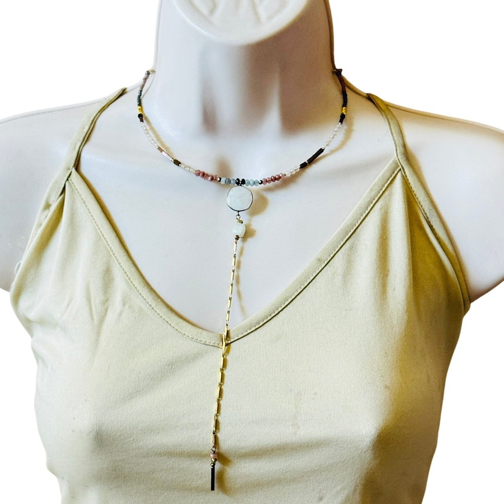 Nakamol Necklace Crystal beads Semi-precious stones beaded BOHO Designer 18"L‎